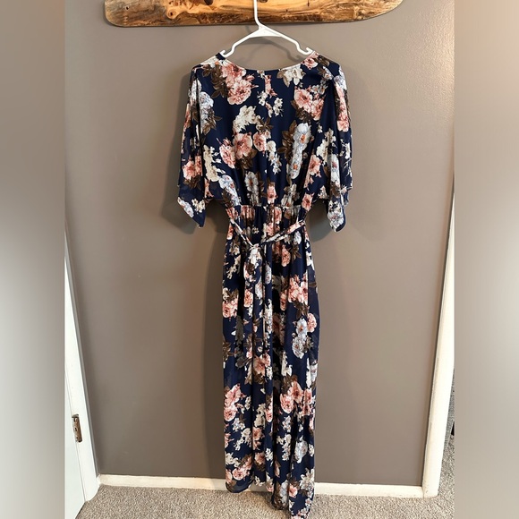 Anrabess Navy Floral Maxi Dress - sheer, long overlay over a shorter slip - Picture 6 of 12
